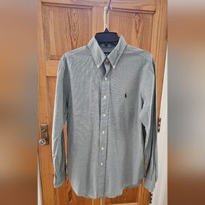 Ralph Lauren Green & White Micro-check Longsleeve Button Down Size 16 34/35